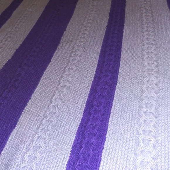 Granny Hand Knitted Afghan Purple and Grey Striped Crochet Winter Afghan Blanket - Picture 3 of 9